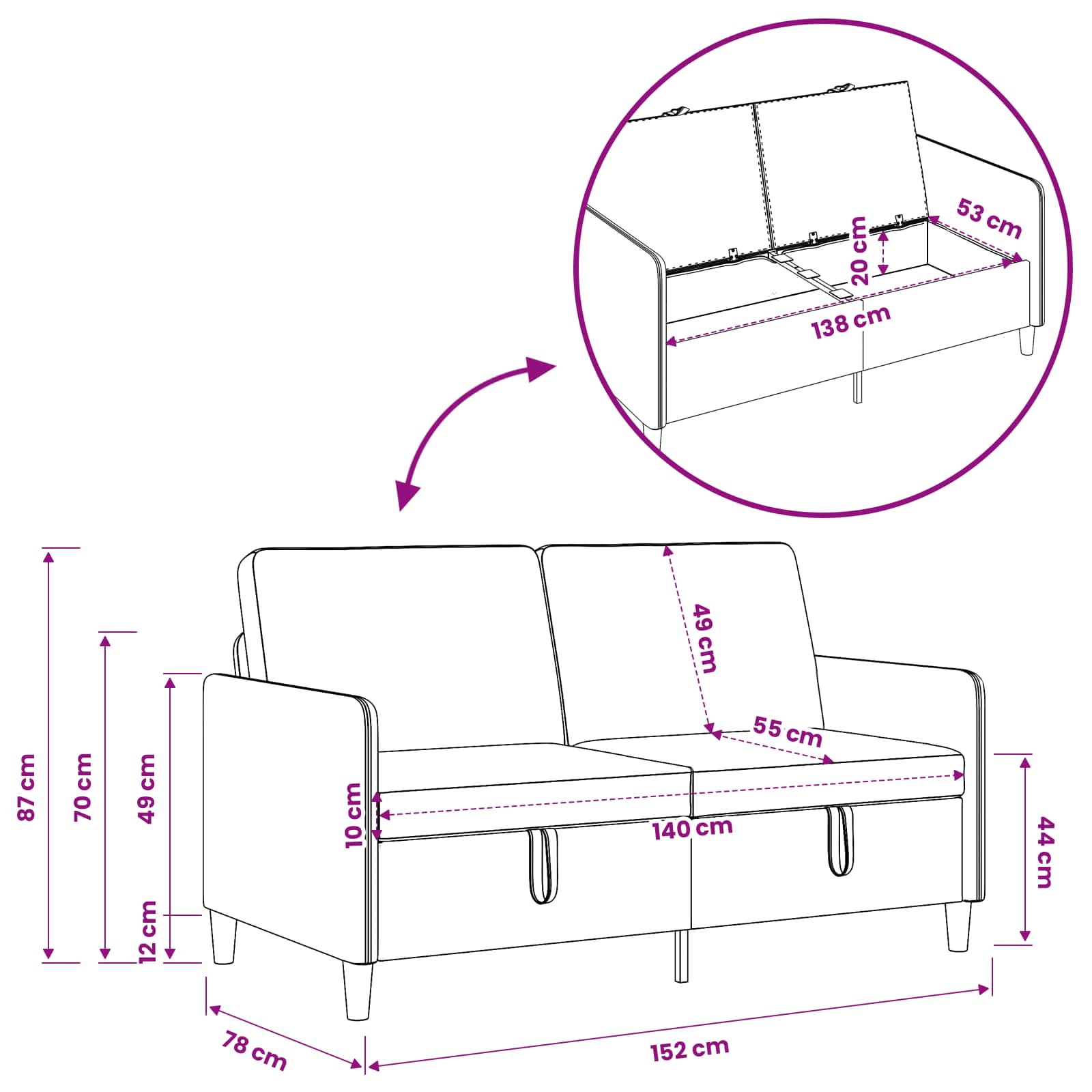 Sofa s pohranom Tamnozelena 152 x 78 x 87 cm Poliester