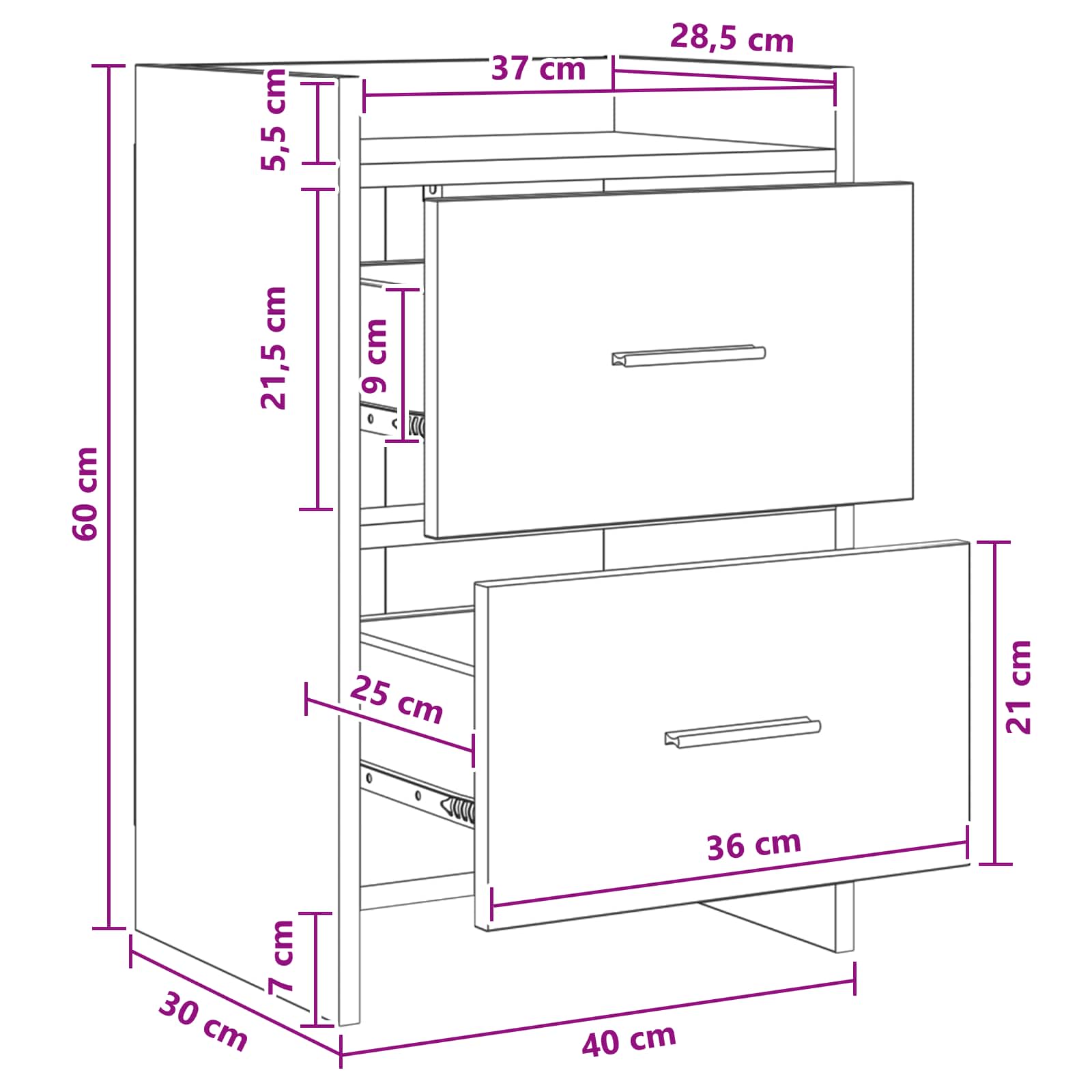 Noćni ormarići Betonska siva 40 x 30 x 60 cm Konstruirano drvo