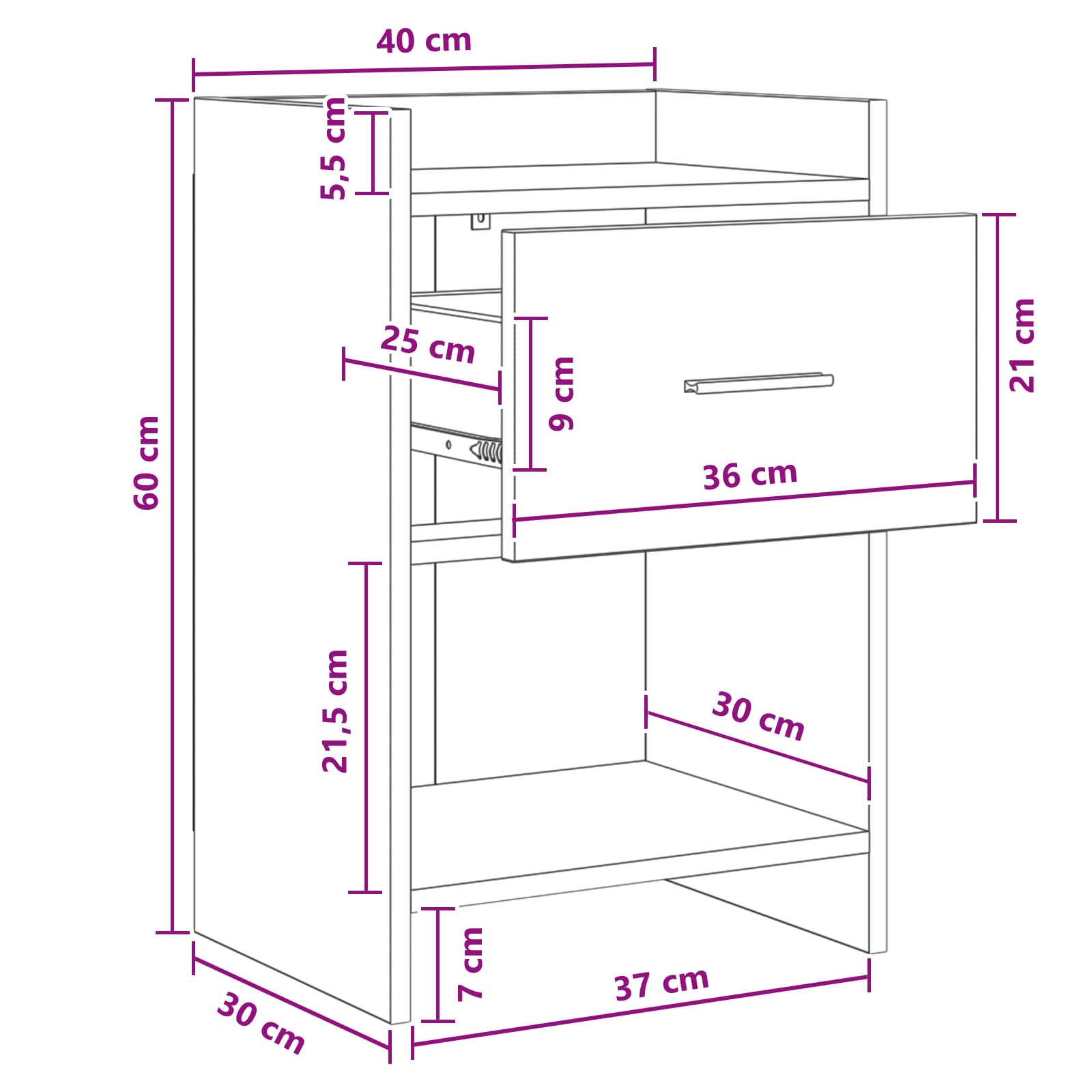 Noćni ormarići 2 pcs Betonska siva 40 x 30 x 60 cm