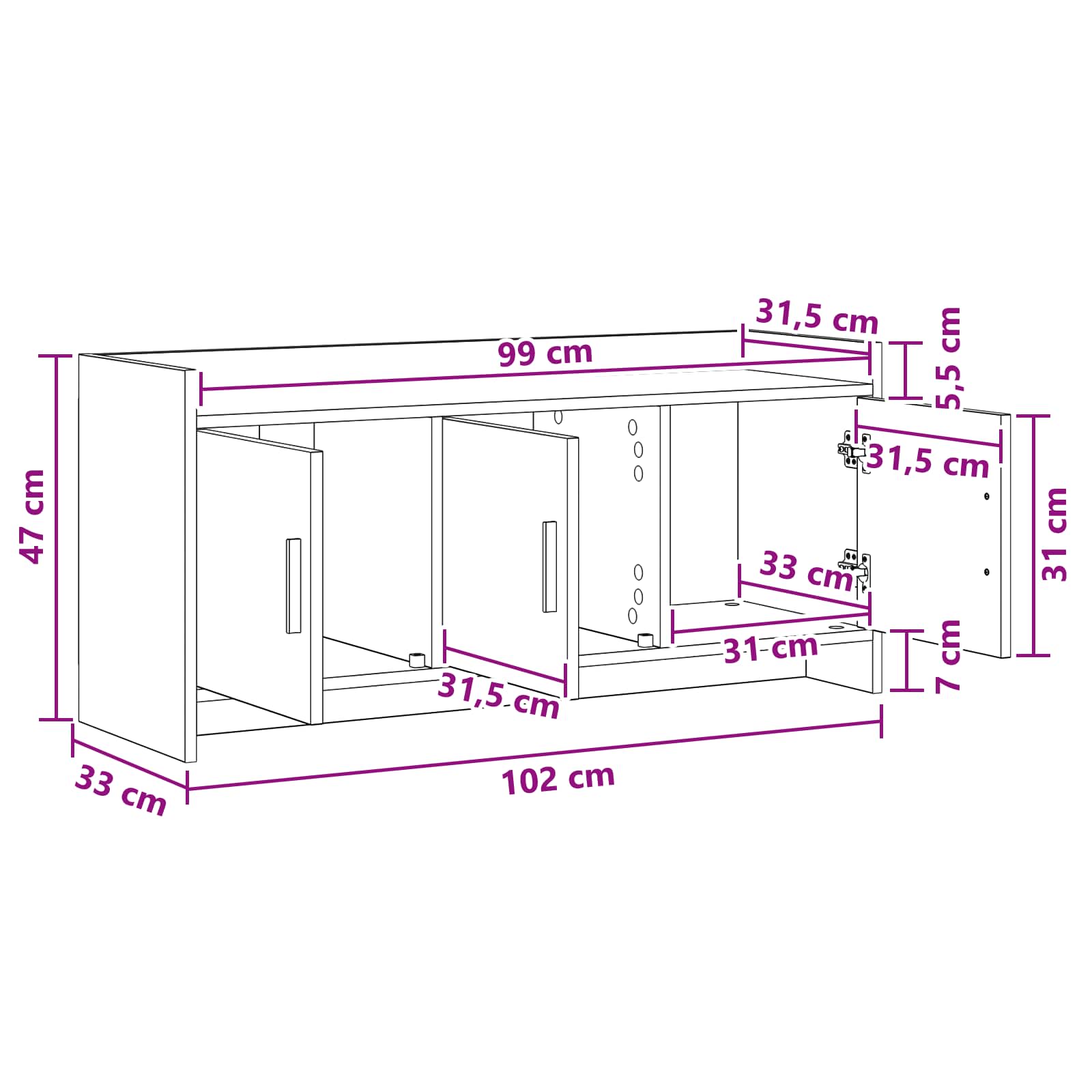TV ormar 102 x 33 x 47 cm Siva Sonoma Konstruirano drvo