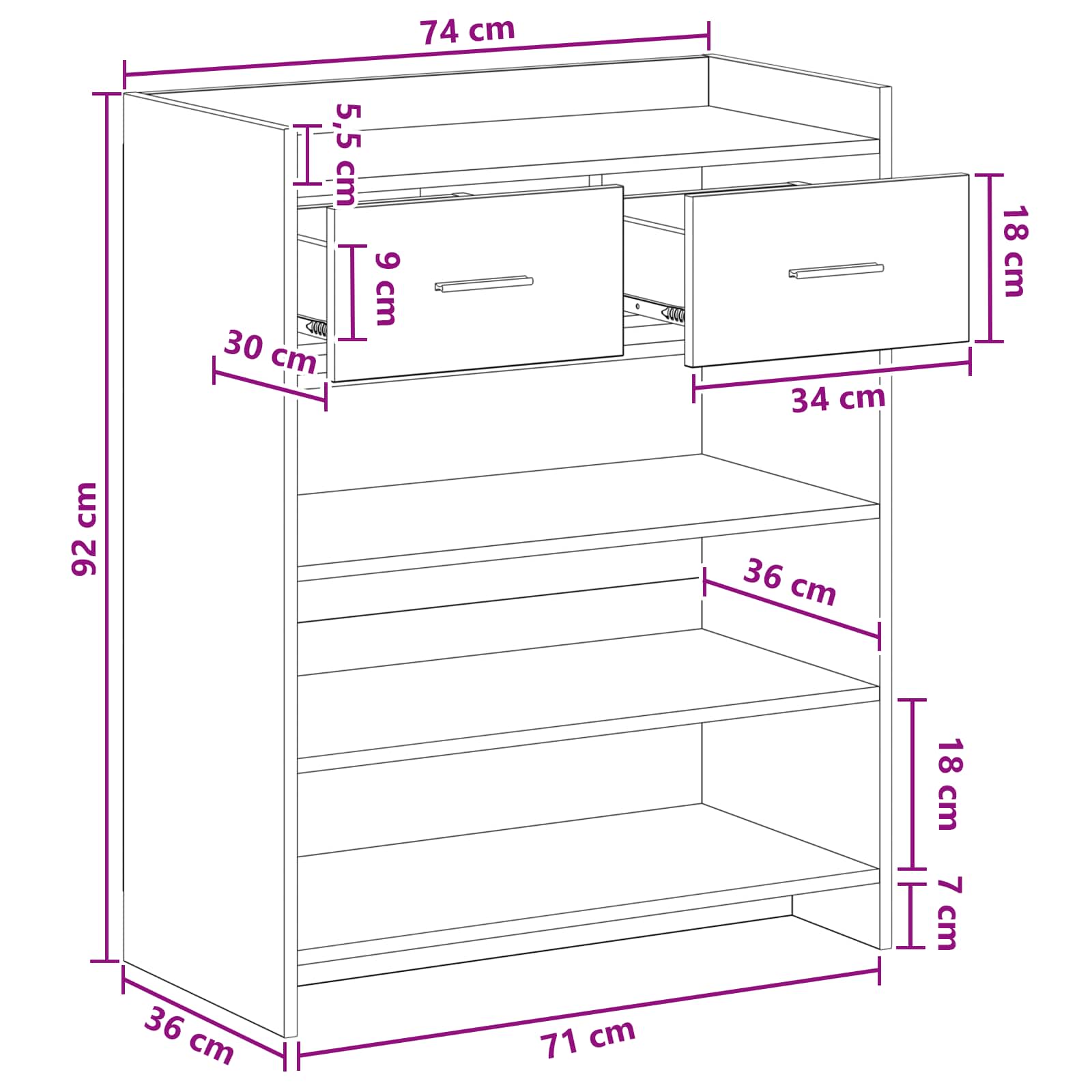Ormar za cipele s ladicama Hrast sonoma 73,5 x 36 x 92 cm