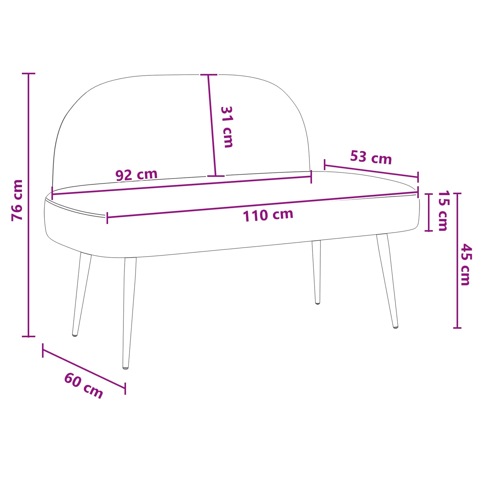 Oblikovana klupa s naslonjačem Boja cappuccina 110 x 60 x 76 cm