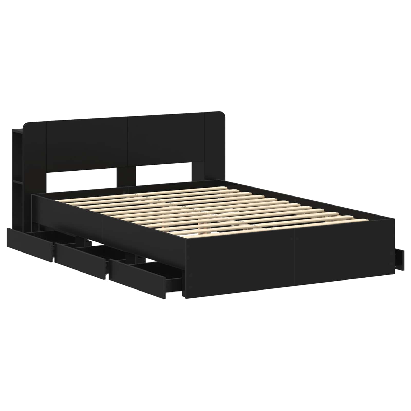 Okvir kreveta s pohranom Crna 160 x 200 cm Konstruirano drvo