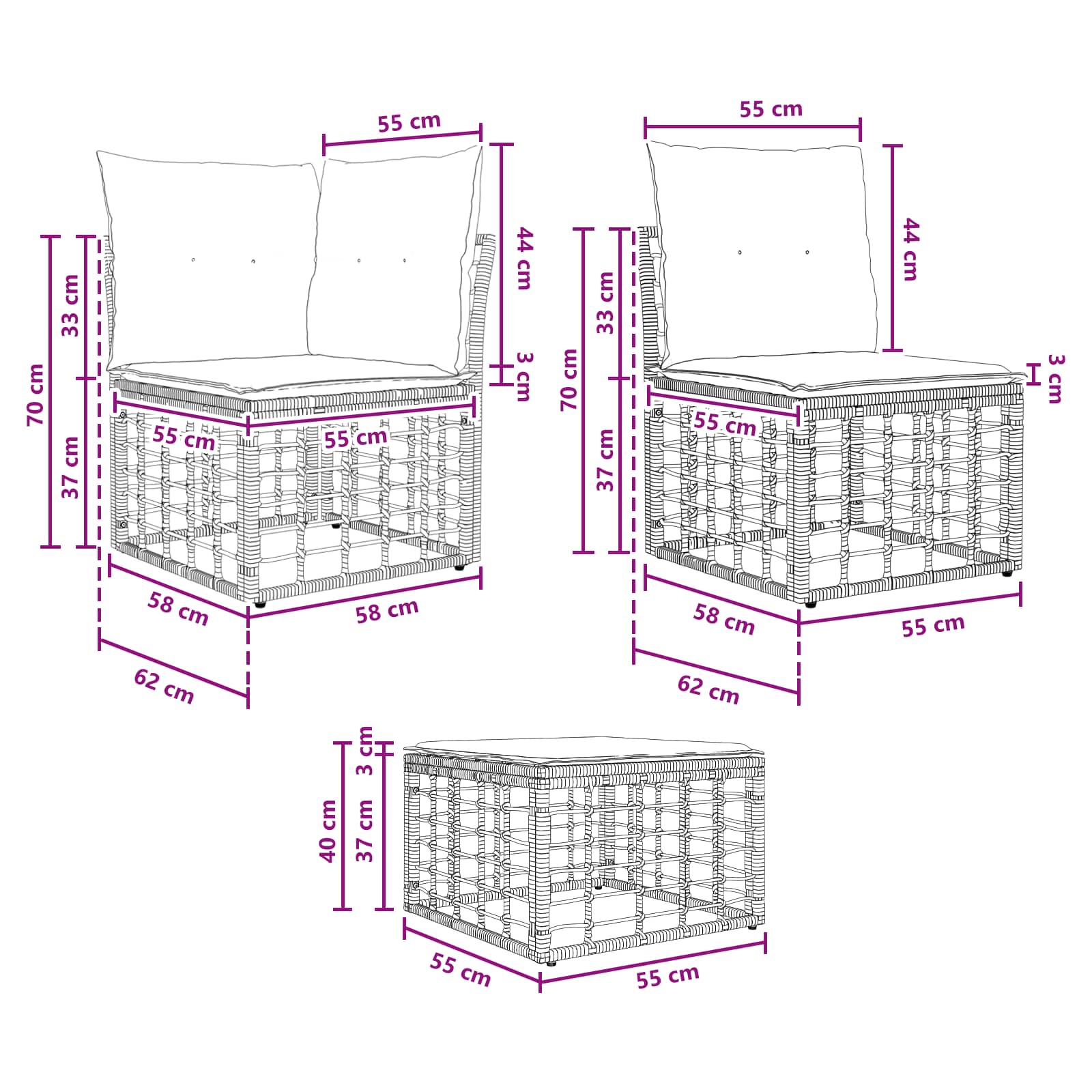 Set vanjskih sofa 12 pcs Prirodna i krema bijela Poliester