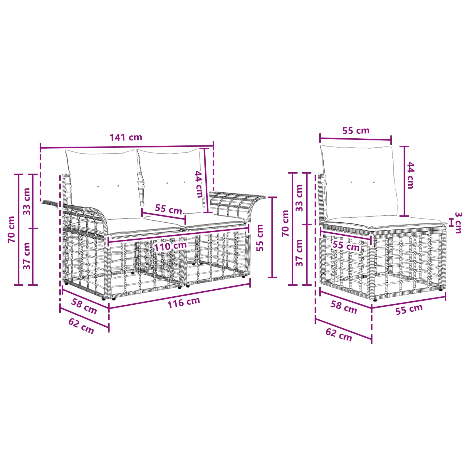 Set vanjskih sofa 12 pcs Prirodna i krema bijela Poliester