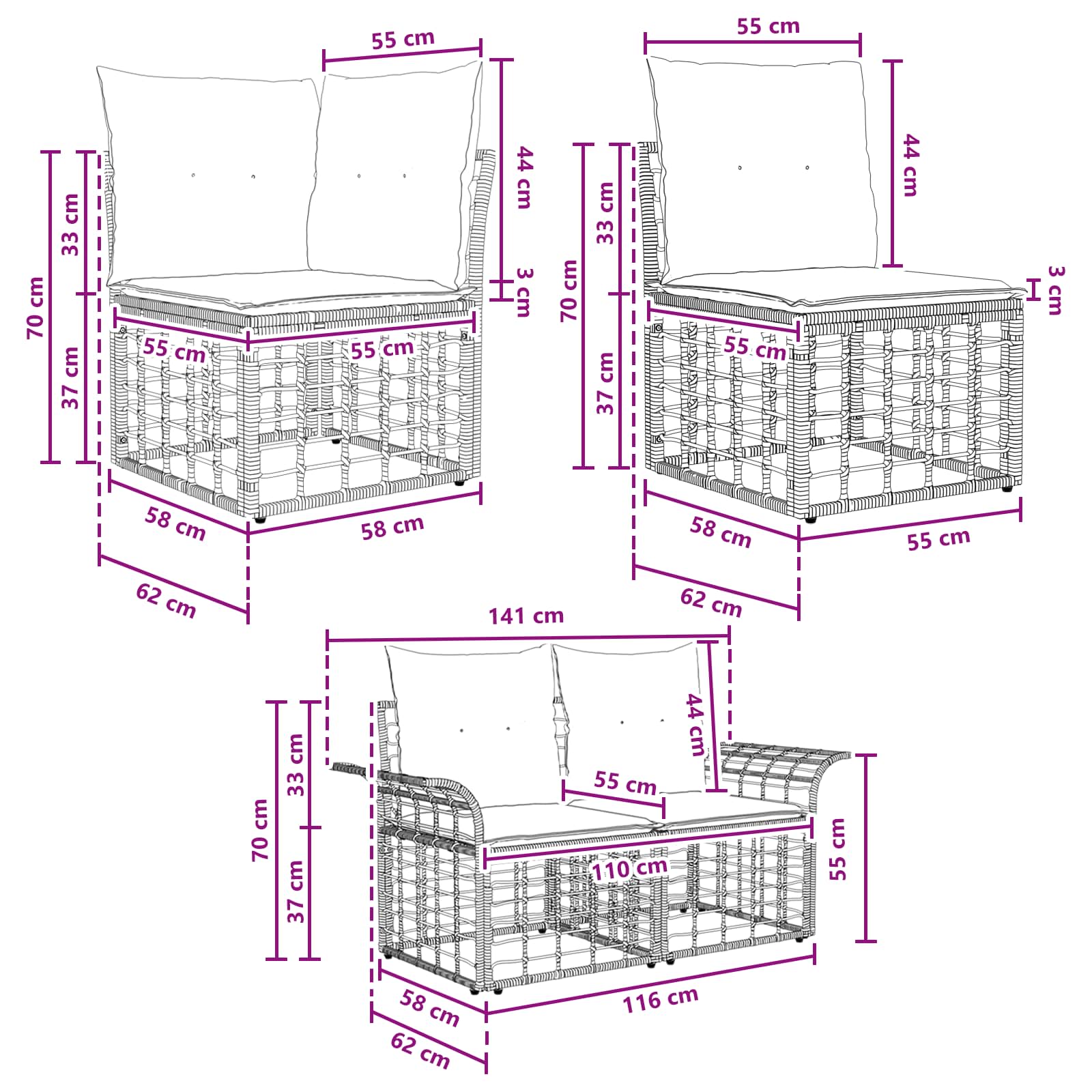 Set vanjskih sofa 12 pcs Prirodna i krema bijela Poliester