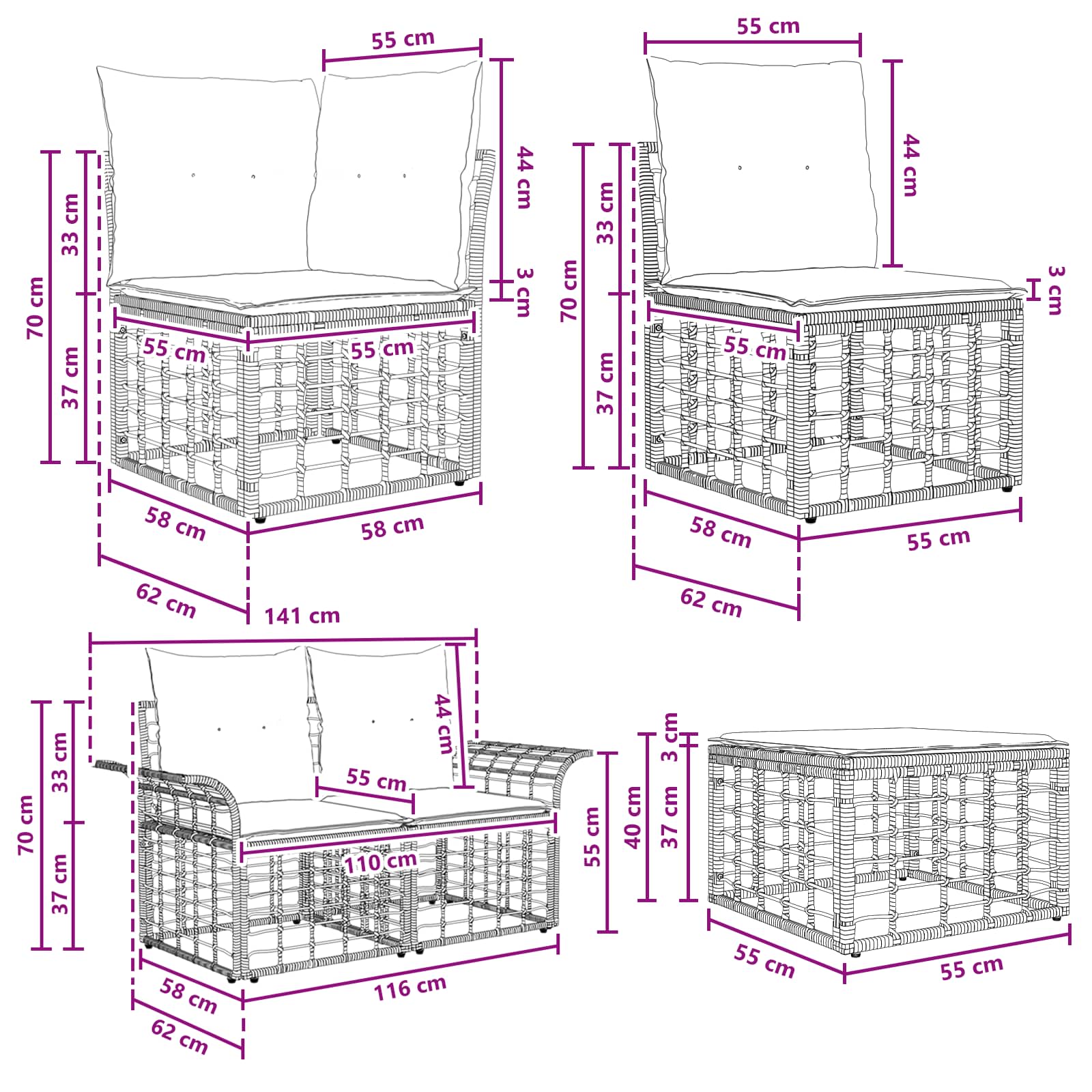 Set vanjskih sofa 11 pcs Prirodna i krema bijela Poliester