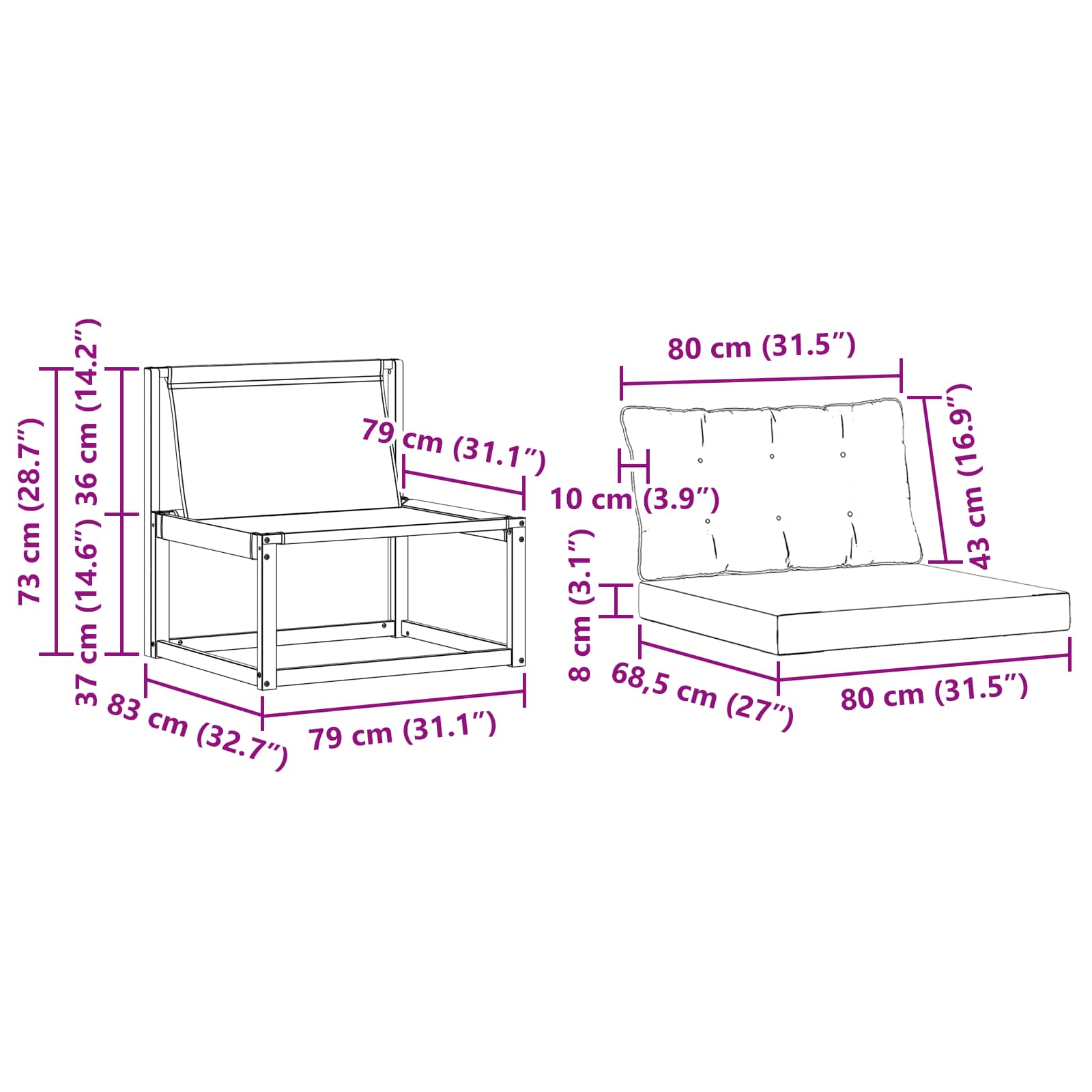 Set vanjskih sofa Čvrsto drvo akacije i Textilene Bijela