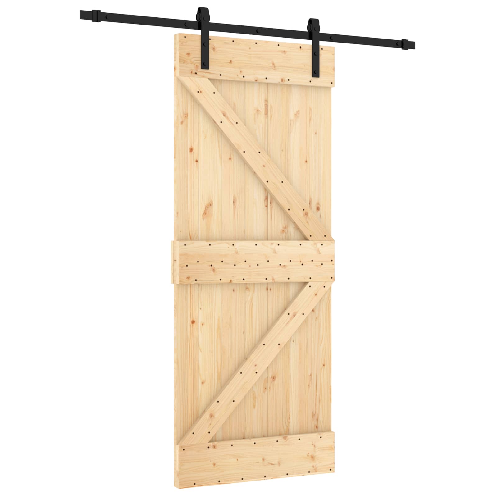 Klizna vrata Prirodna i crna 85 x 210 cm Čvrsta borovina