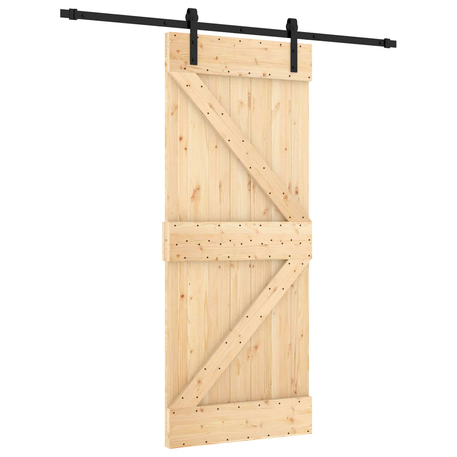 Klizna vrata Prirodna i crna 85 x 210 cm Čvrsta borovina