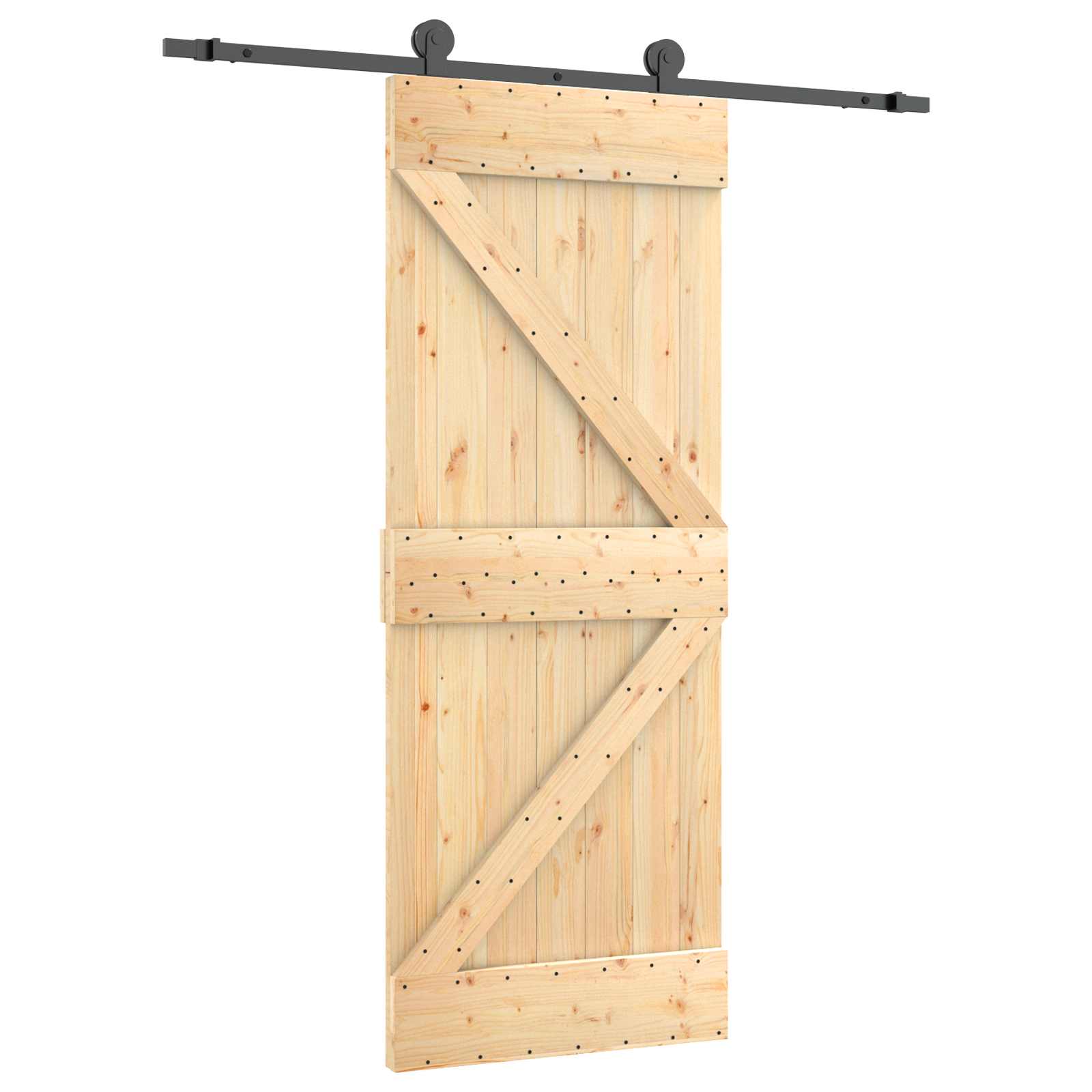 Klizna vrata Prirodna i crna 85 x 210 cm Čvrsta borovina