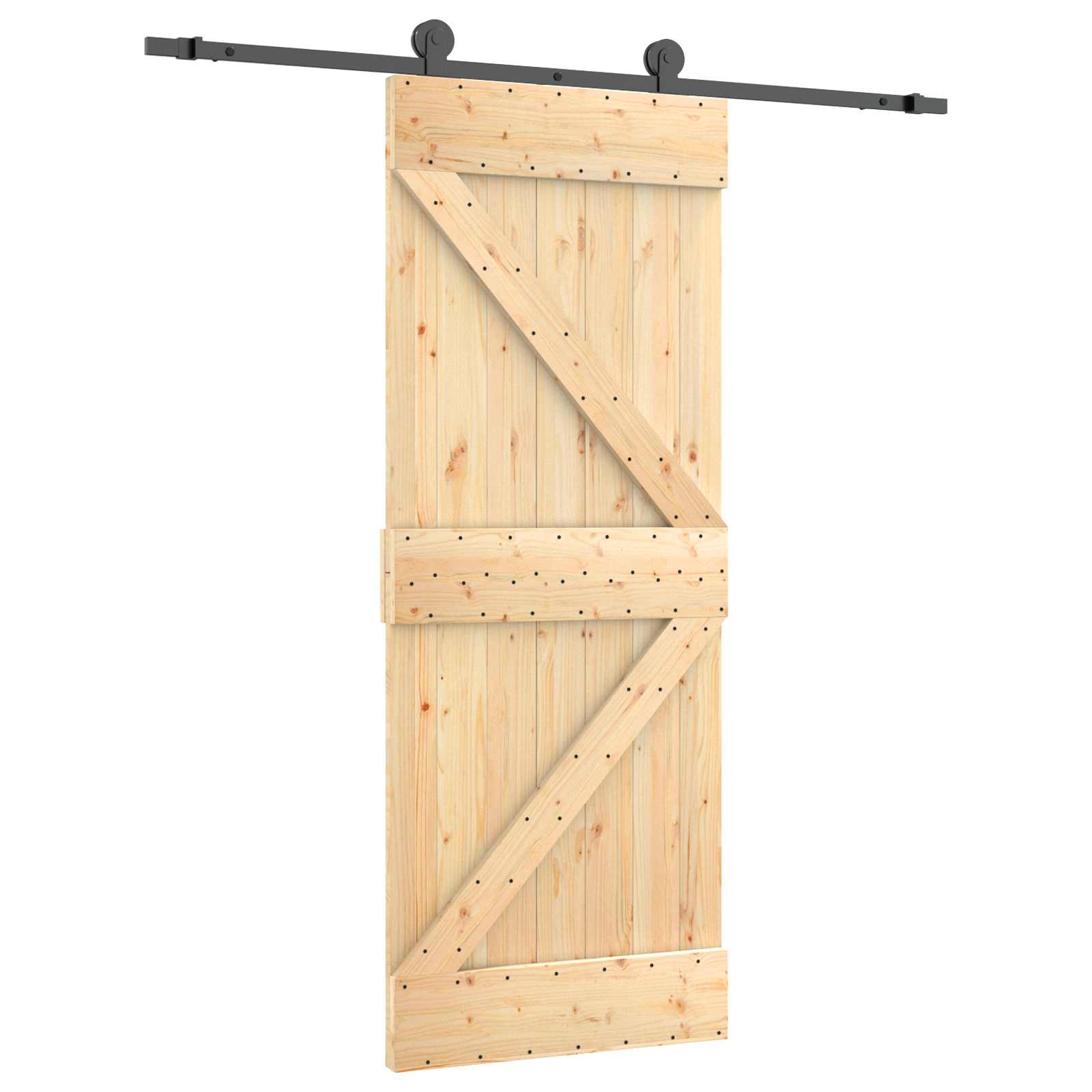 Klizna vrata Prirodna i crna 85 x 210 cm Čvrsta borovina