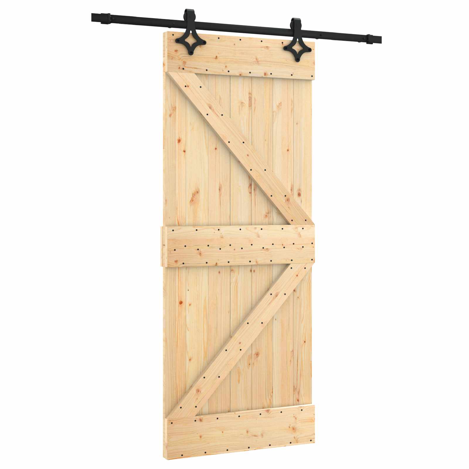 Klizna vrata Prirodna i crna 85 x 210 cm Čvrsta borovina