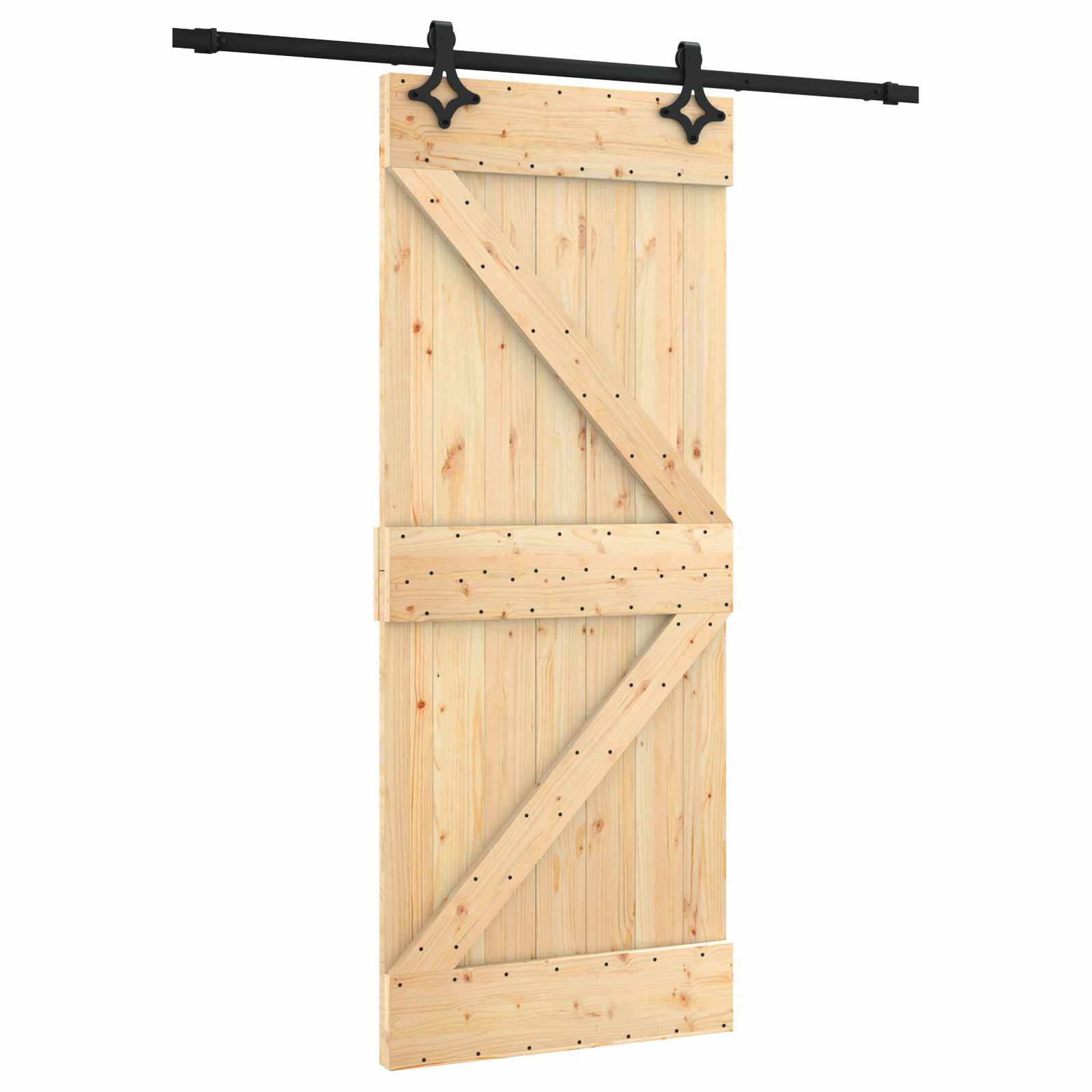 Klizna vrata Prirodna i crna 85 x 210 cm Čvrsta borovina