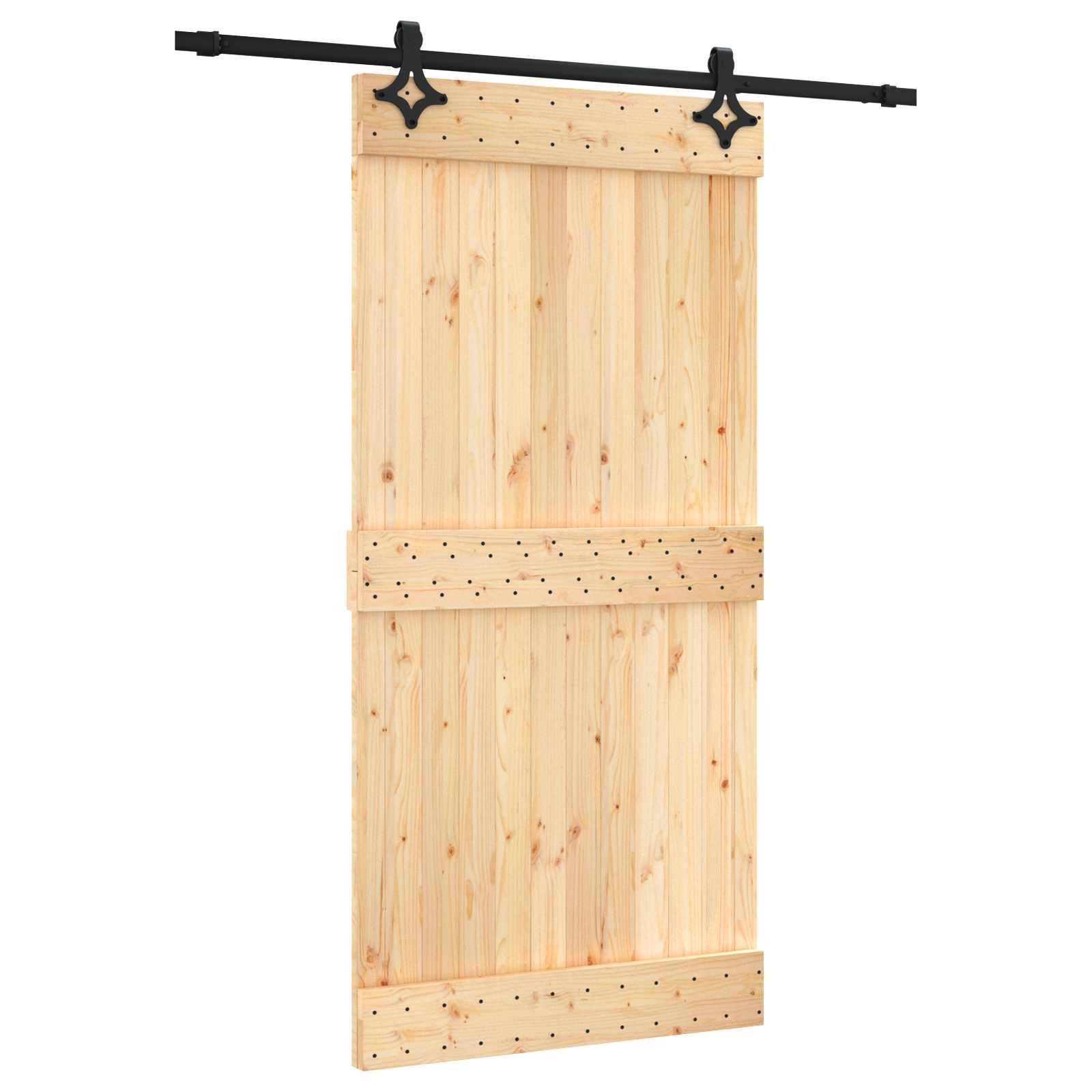 Klizna vrata Prirodna i crna 100 x 210 cm Čvrsta borovina
