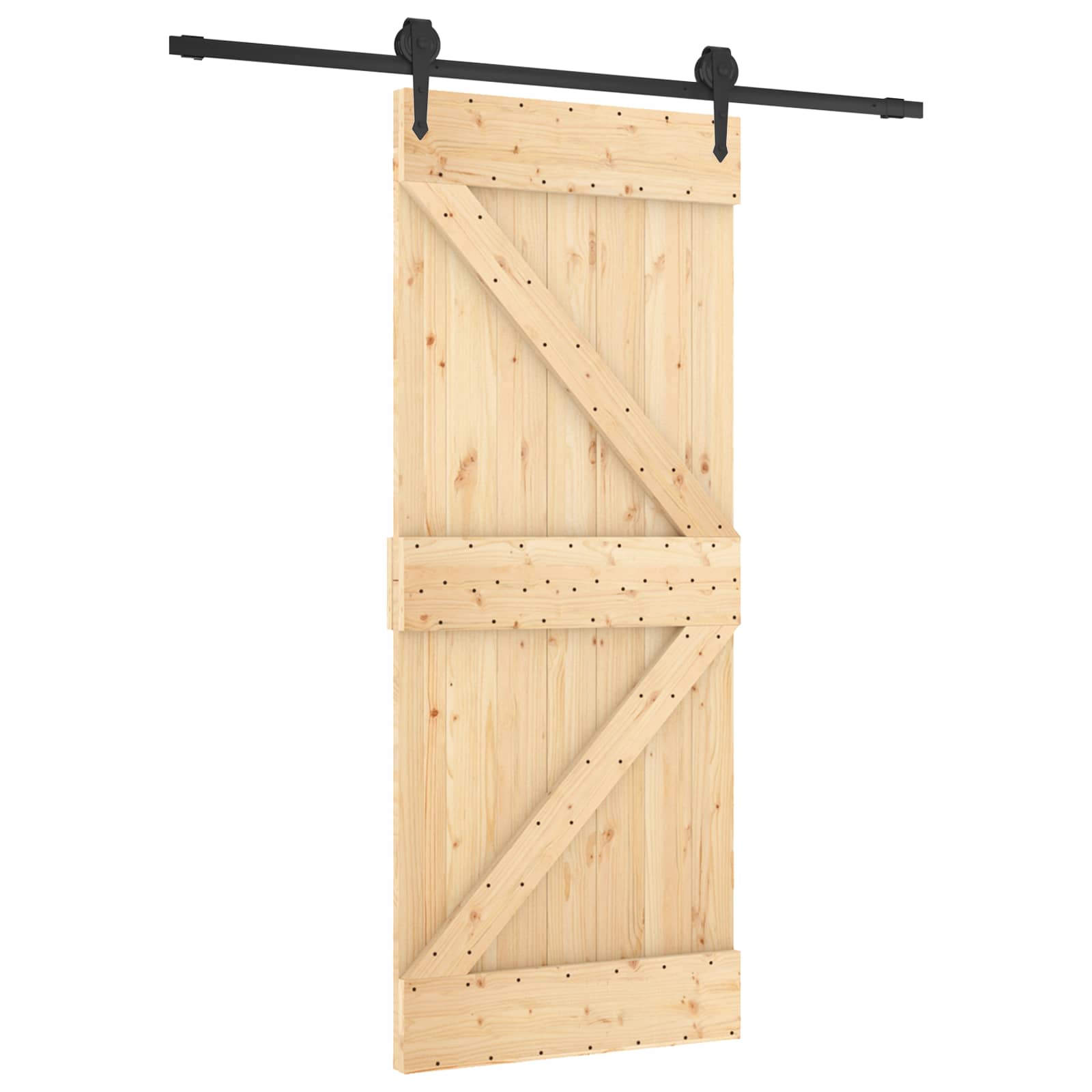 Klizna vrata Prirodna i crna 85 x 210 cm Čvrsta borovina