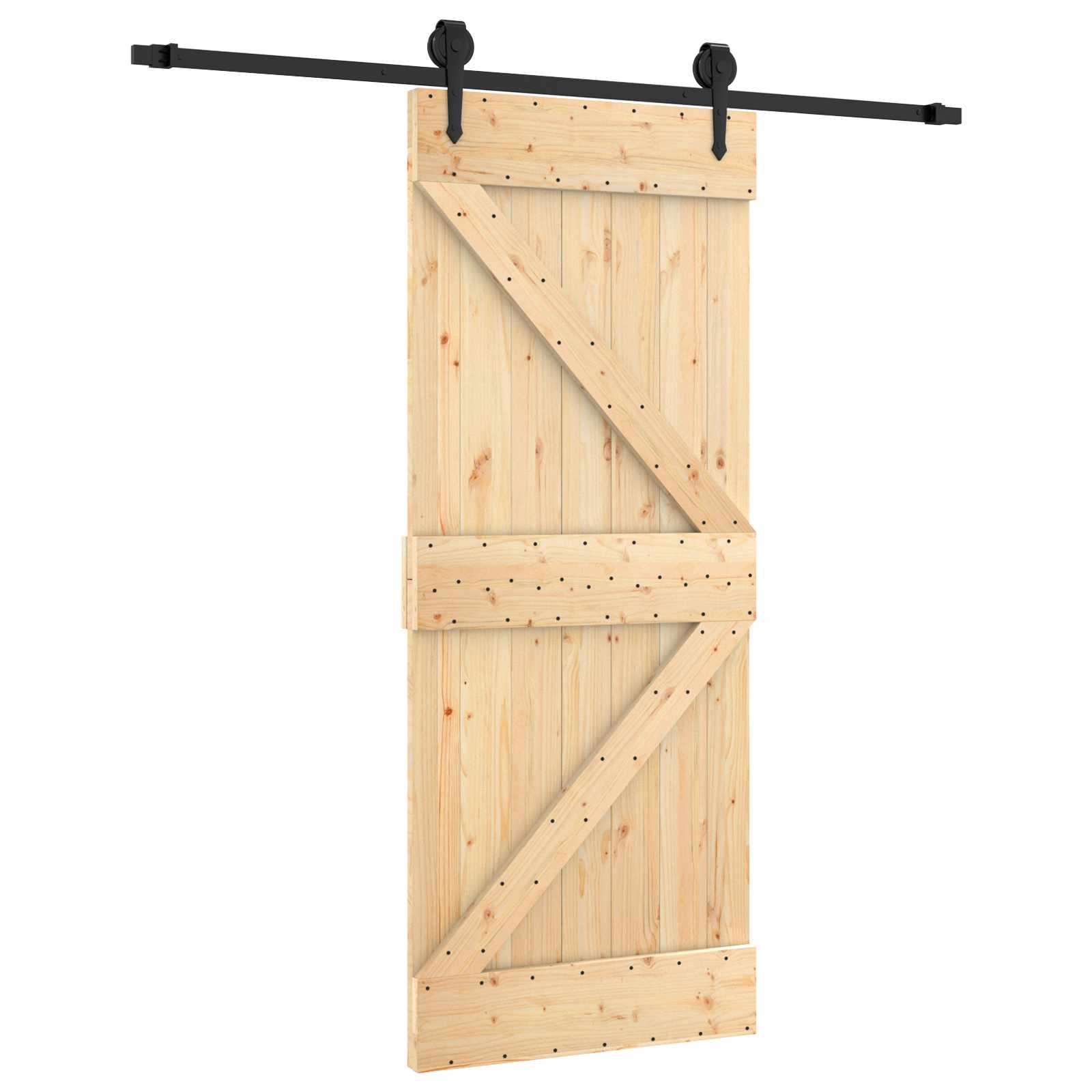 Klizna vrata Prirodna i crna 85 x 210 cm Čvrsta borovina