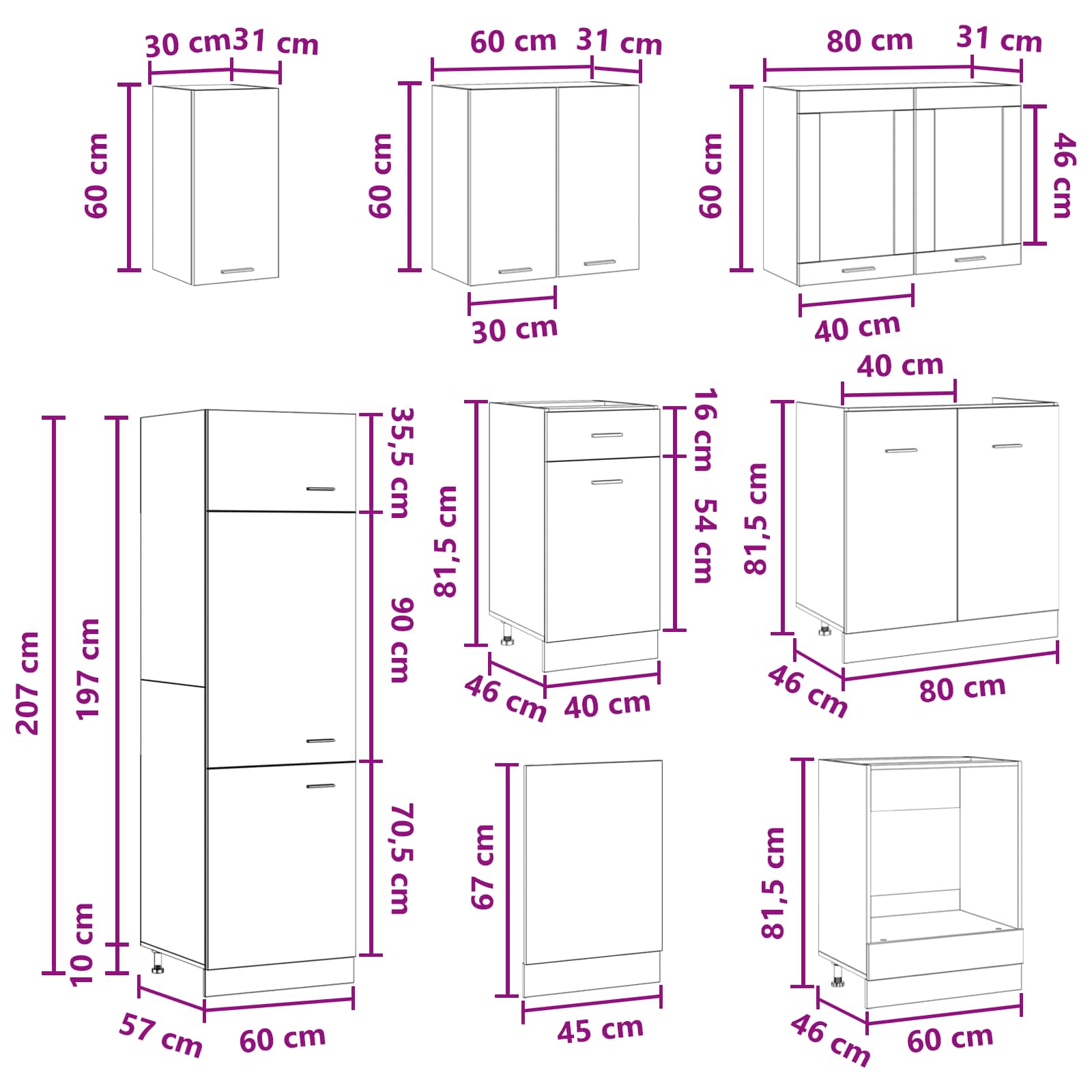 Kuhinjska jedinica Lyon 8 pcs Betonska siva Konstruirano drvo