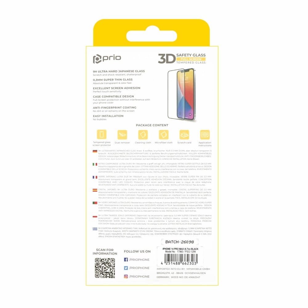 Prio 3D zaštitno staklo od kaljenog stakla za iPhone 14 Pro Max (6,7 inča) crno