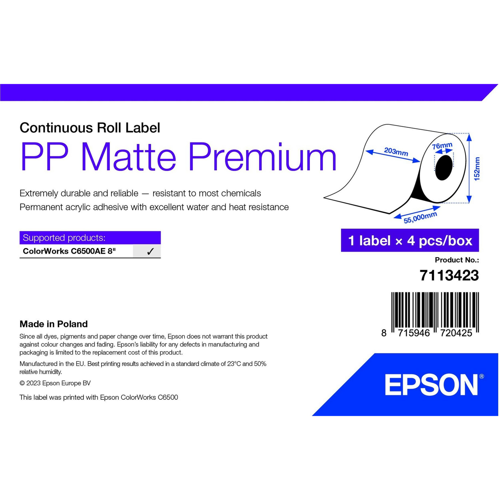 Epson 7113423 naljepnica za pisač Bijelo Samoljepljive naljepnice za pisač