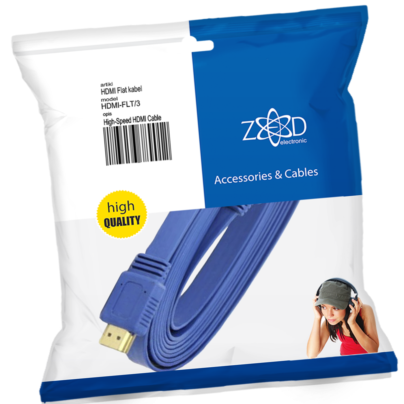 ZED electronic HDMI kabel, plosnati, 3.0 met, ver. 2.0, 3D, Ethernet - HDMI-FLT/3