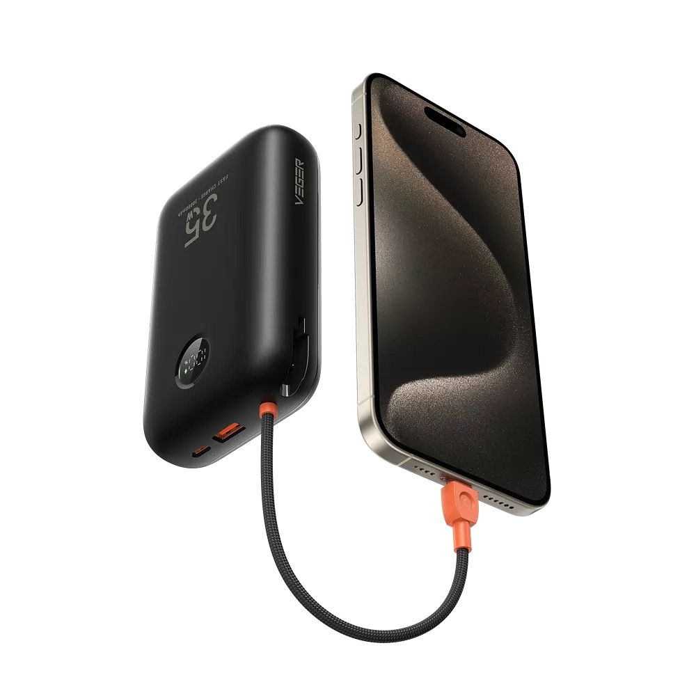Powerbank Veger K3 PD QC3.0 35W 30000 mAh s ugrađenim Type-C / Lightning kabelima crne boje