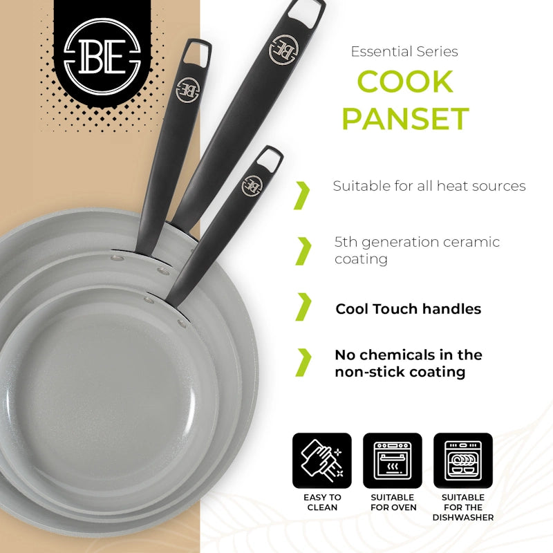 BE Living Frying Pan Set Essential Black 20-24-28 cm