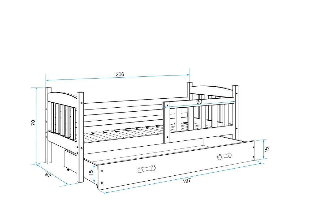 Krevet BMS Kubus + ladica 200x90 cm, GRF grafit