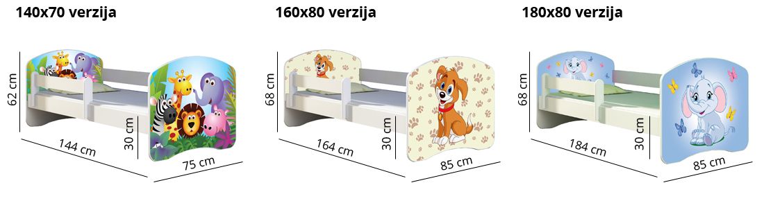 Dječji krevet ACMA s motivom, bočna bijela 140x70 cm 17 Pony