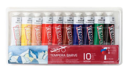 Boja tempera Aero 42ml tubice 10 kom u plastičnoj kutiji