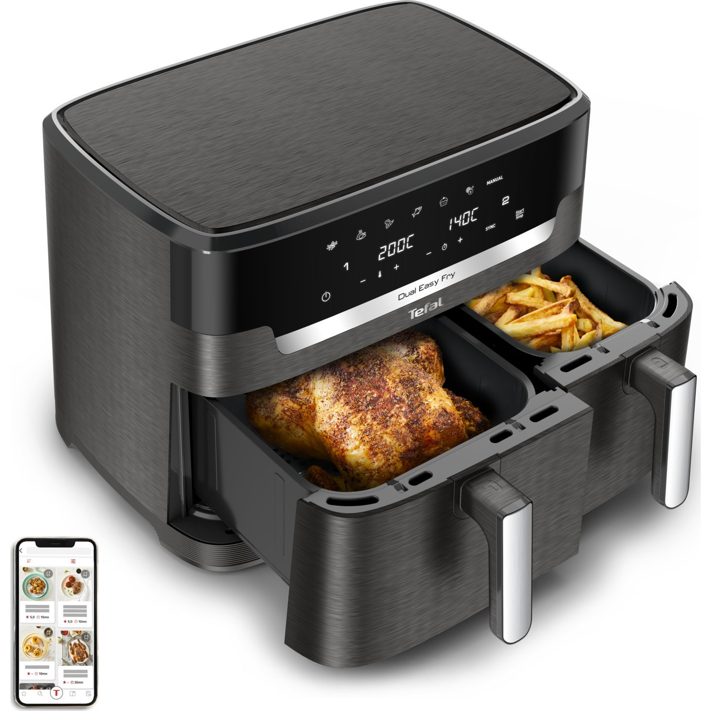 Tefal Easy Fry Dual XXL EY942HE0 friteza Dvostruko 11 L Samostojeći 2020 W Friteza na vrući zrak Sivo