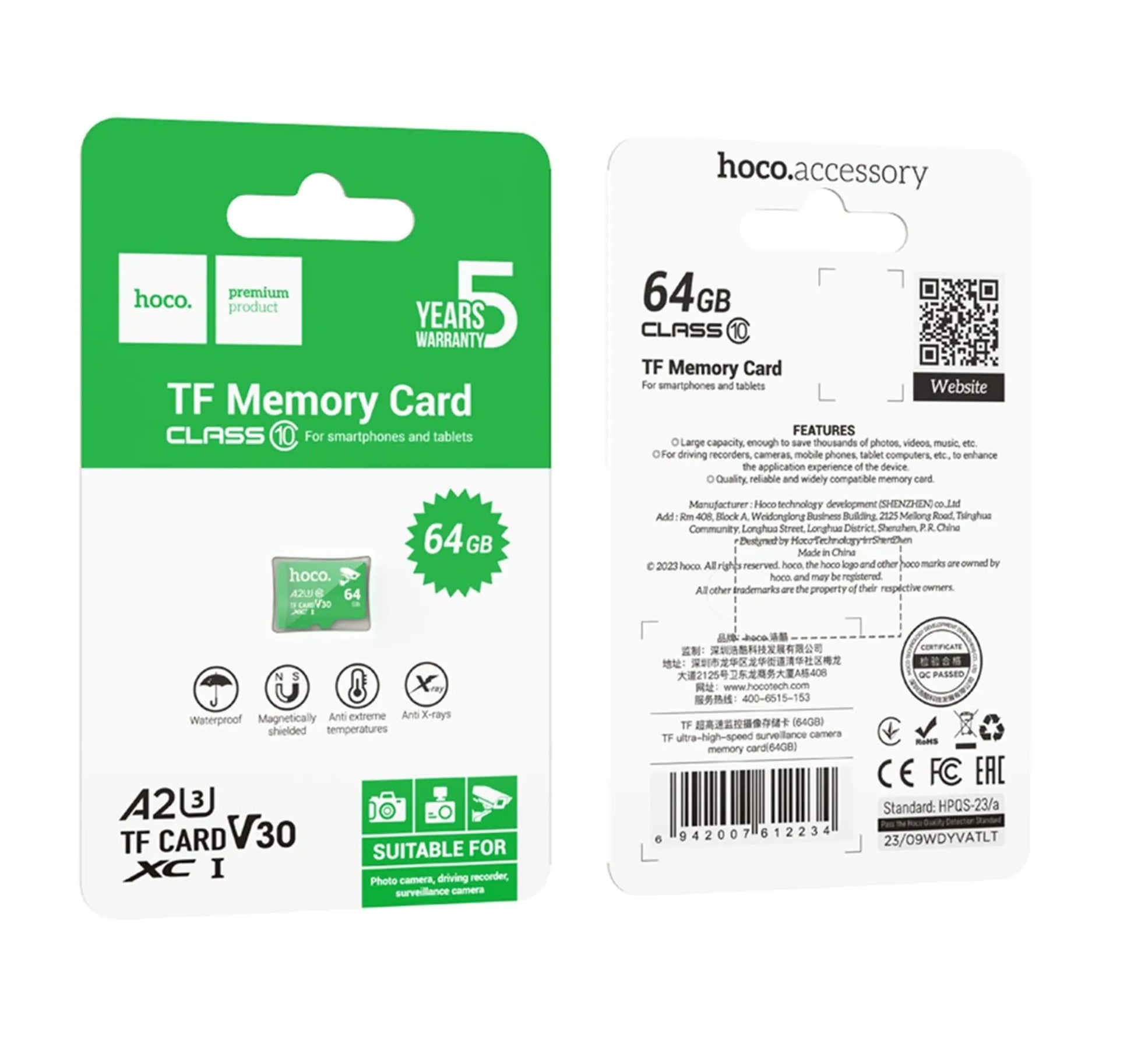 Memorijska kartica microSD 64GB klasa 10 UH-1 U3 V30 A2 Hoco zelena