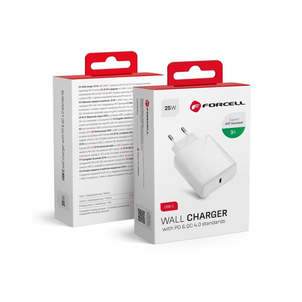 Univerzalni putni punjač Forcell s USB C utičnicom - 3A 25W s PD i QC 4.0 funkcijom