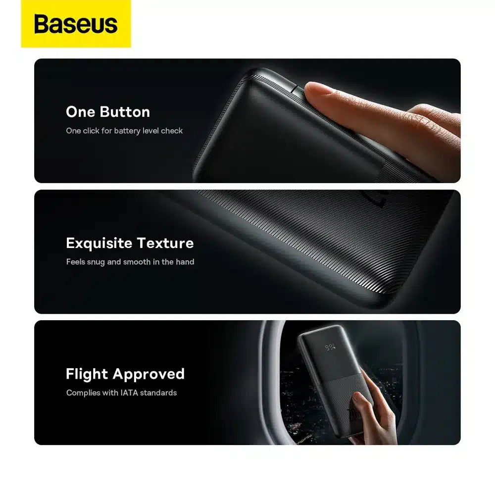 BASEUS powerbank 10.000 mAh + USB A na tip C PD QC3.0 3A 20W PPBD040201 crni
