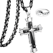Muška Ogrlica s Križem MJ-38723 - Crna / Srebrna / 60cm KP38723