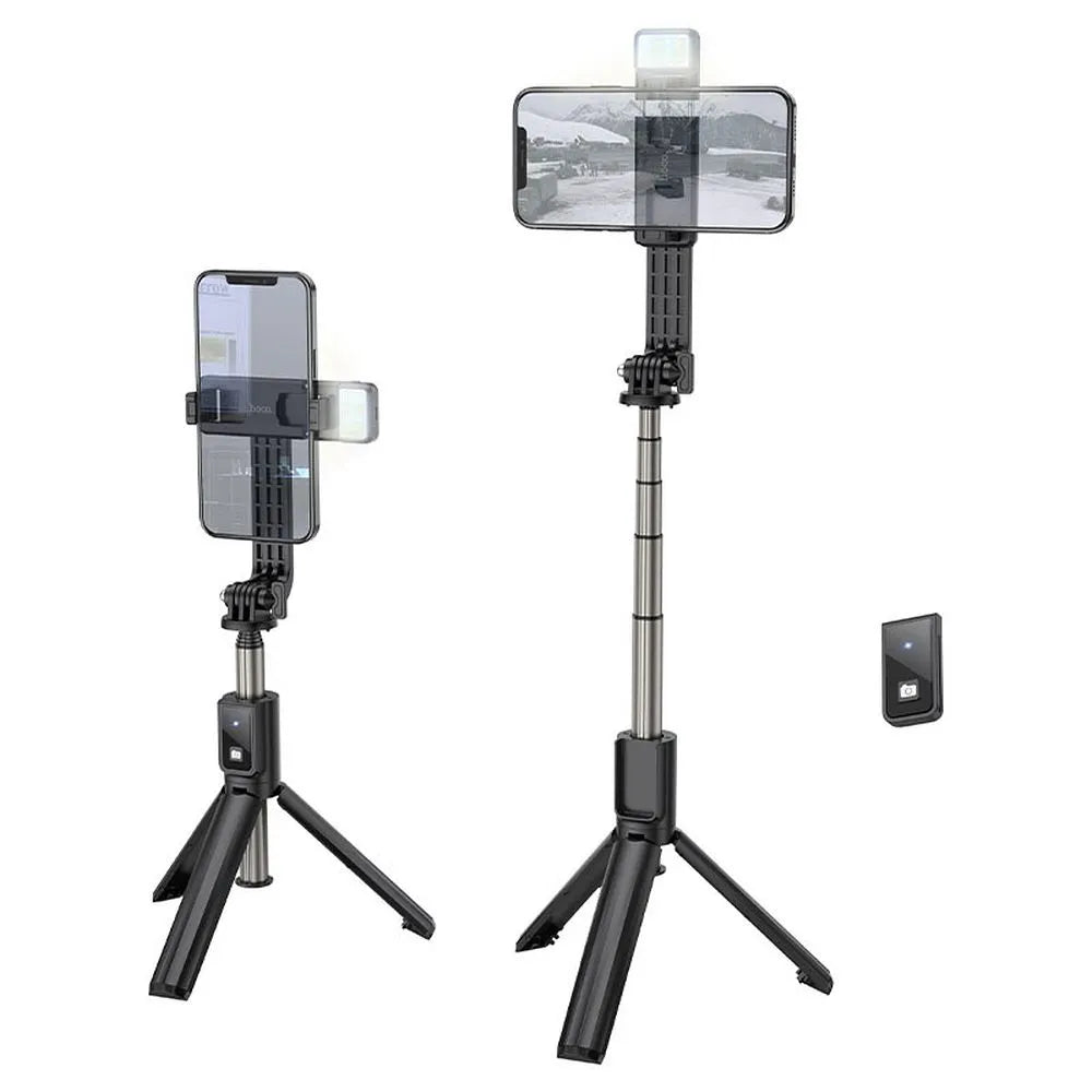 HOCO aluminijski selfie stick s LED svjetlom i bluetooth daljinskim K15 crni