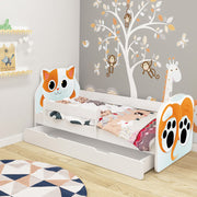 Dječji krevet ACMA Animals, bočna bijela + ladica 140x70 cm 02 Mačka