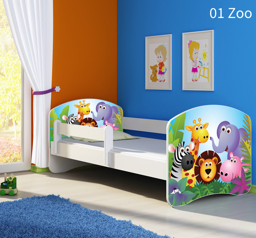 Dječji krevet ACMA s motivom, bočna bijela 180x80 cm 01 Zoo