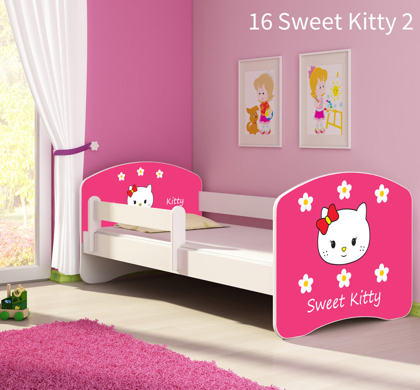Dječji krevet ACMA s motivom, bočna bijela 160x80 cm 16 Sweet Kitty 2