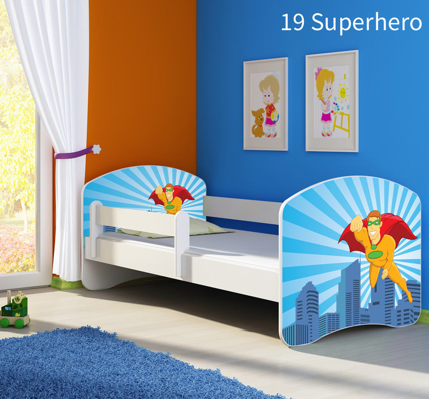 Dječji krevet ACMA s motivom, bočna bijela 140x70 cm 19 Superhero