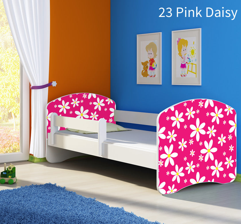 Dječji krevet ACMA s motivom, bočna bijela 160x80 cm 23 Pink Daisy
