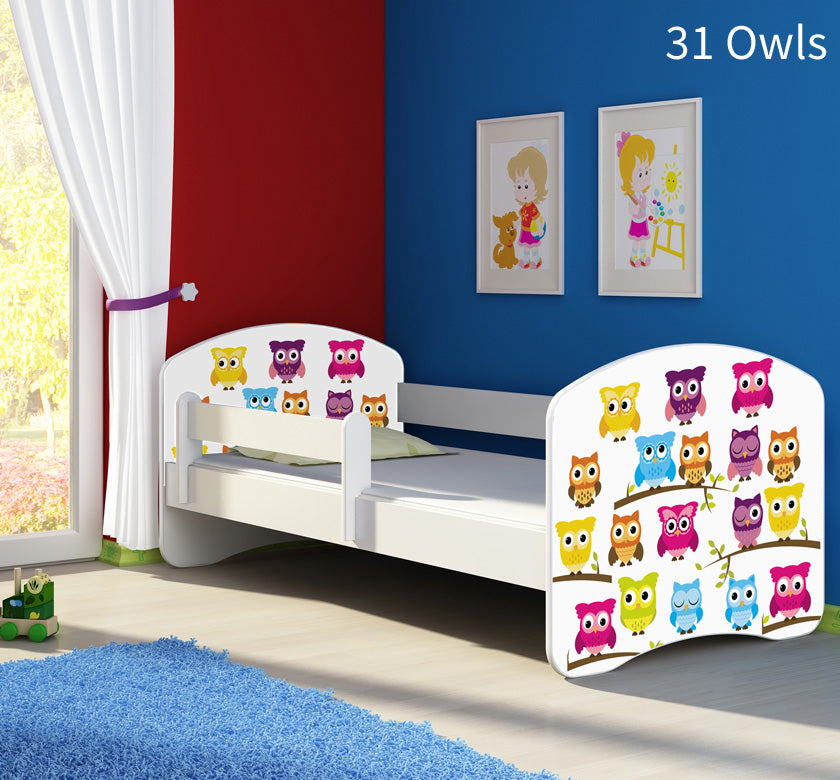 Dječji krevet ACMA s motivom, bočna bijela 180x80 cm 31 Owls