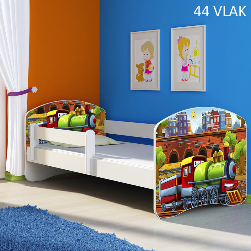 Dječji krevet ACMA s motivom, bočna bijela 180x80 cm 44 Vlak