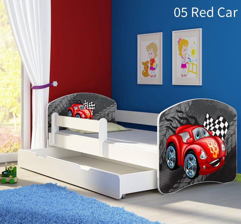 Dječji krevet ACMA s motivom, bočna bijela + ladica 140x70 cm 05 Red Car