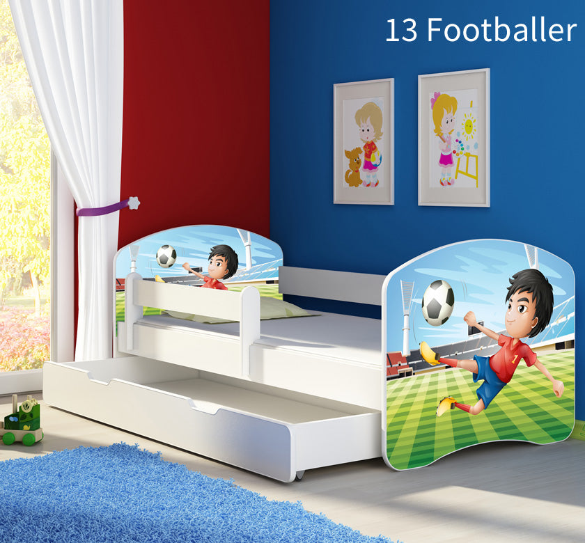 Dječji krevet ACMA s motivom, bočna bijela + ladica 160x80 cm 13 Footballer