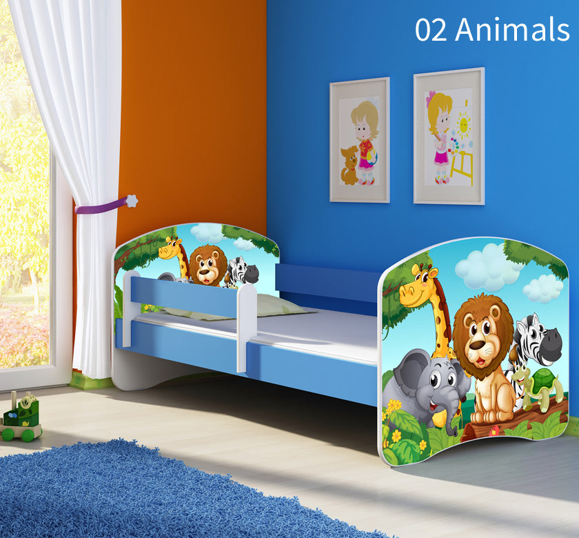 Dječji krevet ACMA s motivom, bočna plava 180x80 cm 02 Animals