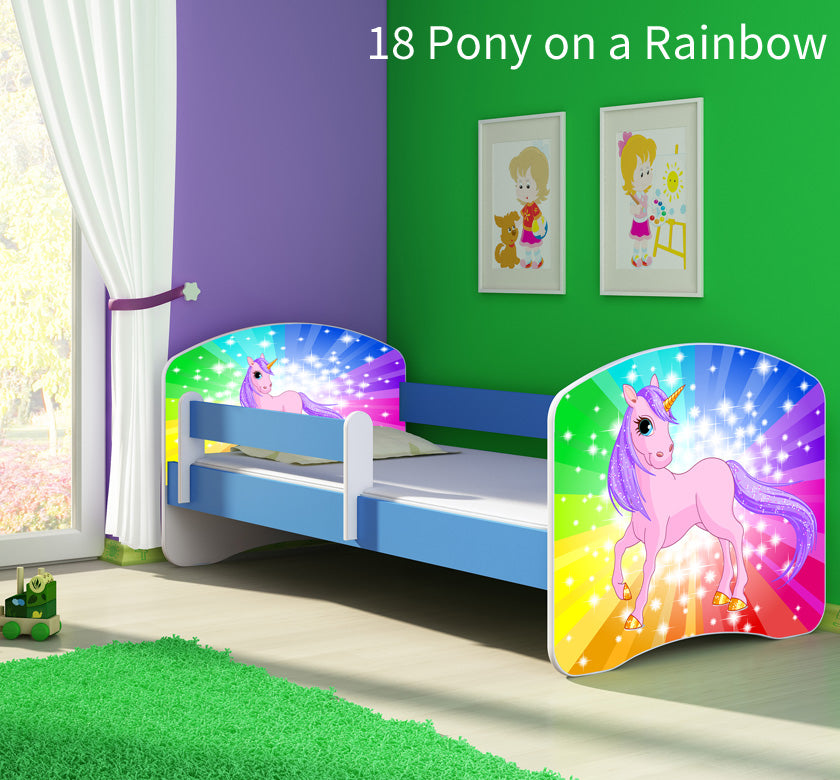 Dječji krevet ACMA s motivom, bočna plava 160x80 cm 18 Pony on a rainbow