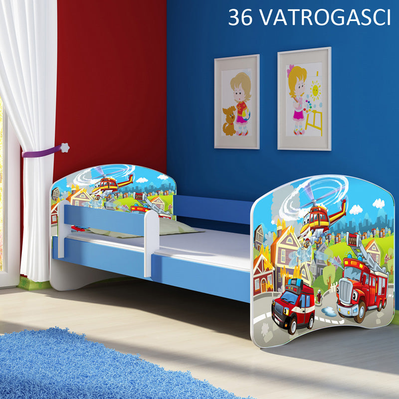 Dječji krevet ACMA s motivom, bočna plava 160x80 cm 36 Vatrogasci