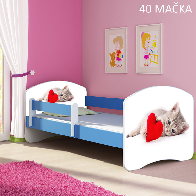 Dječji krevet ACMA s motivom, bočna plava 180x80 cm 40 Mačka