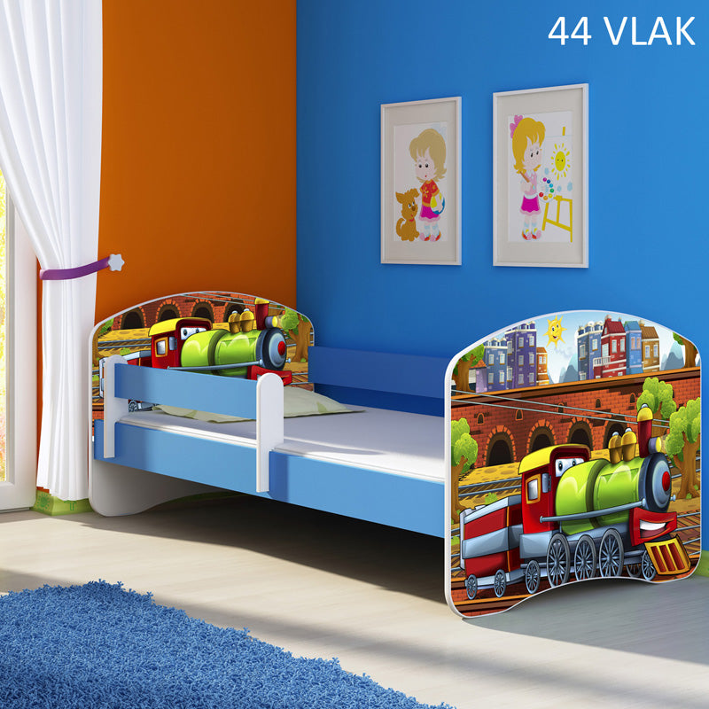 Dječji krevet ACMA s motivom, bočna plava 160x80 cm 44 Vlak